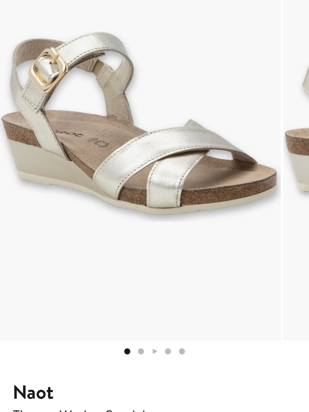 Naot Throne Metallic Champagne Cross-Strap Wedge Sandal with Buckle size 38